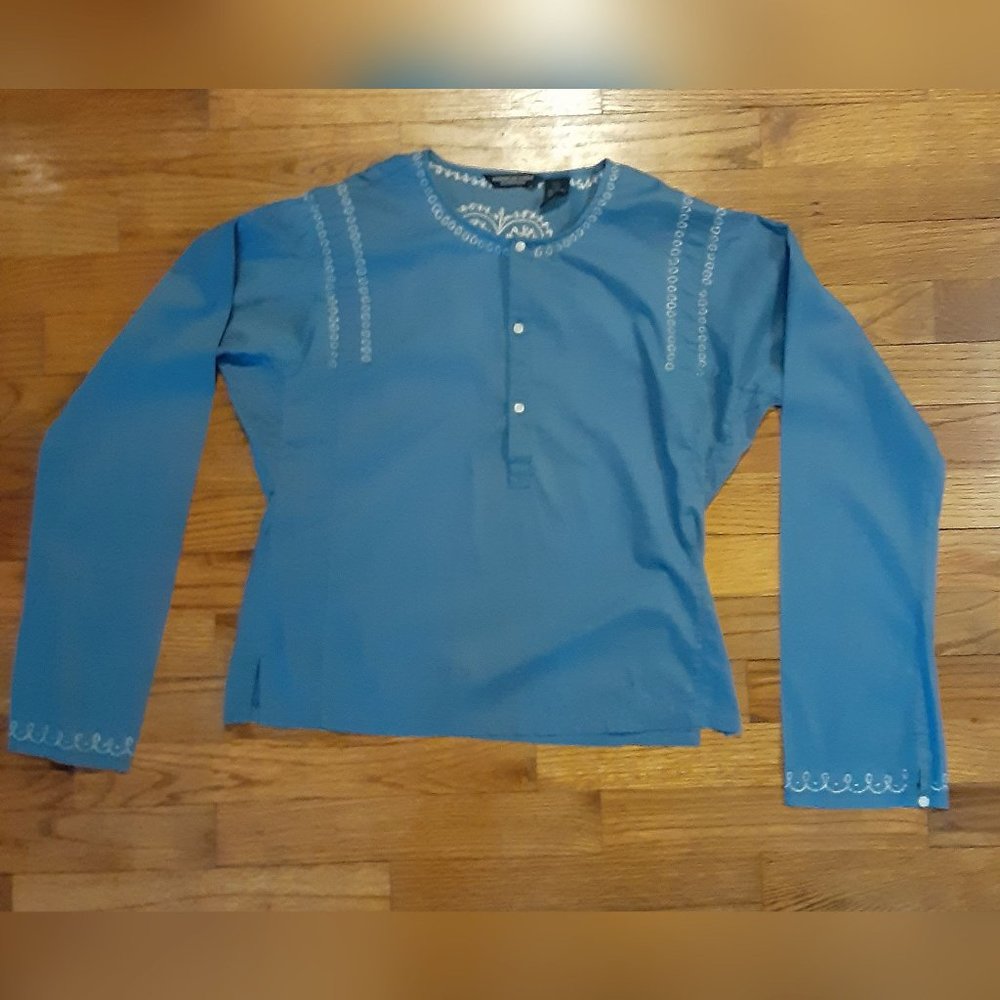 Vintage Embroidered Long Sleeve Top Boho Hippy Peasant Size Small